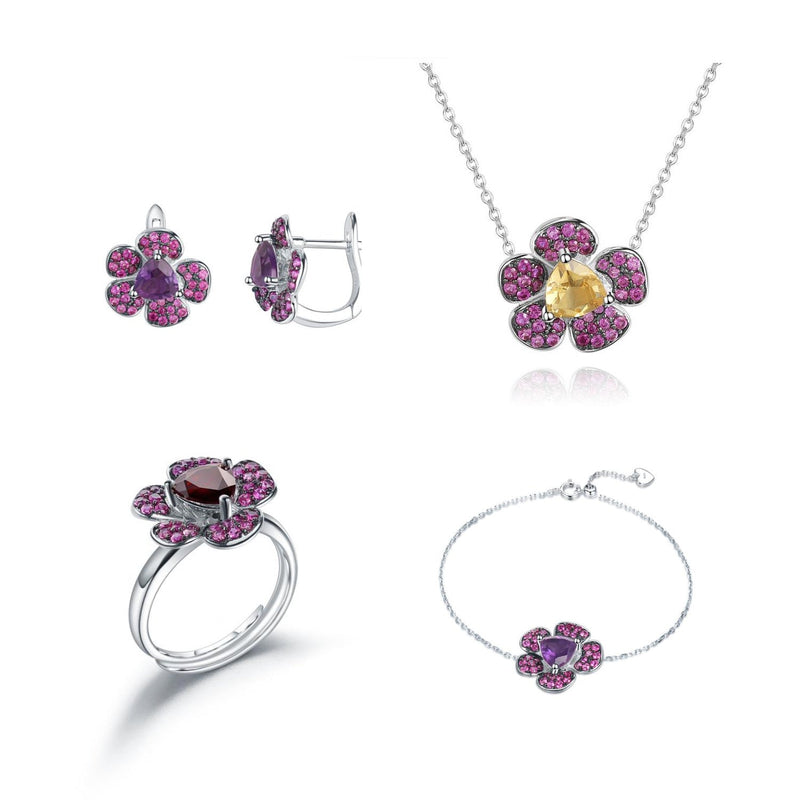 Amethyst Floral Pendant 925 Sterling Silver (wearing effect view)