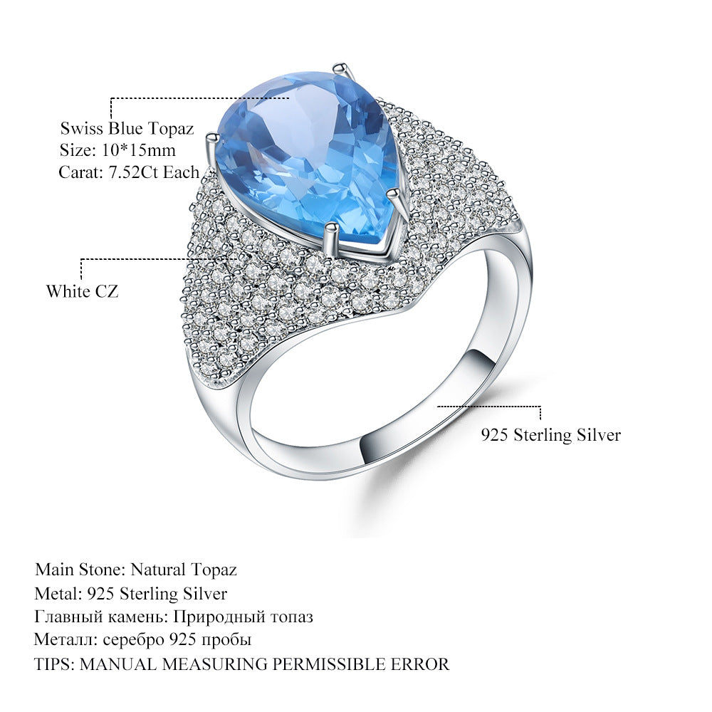 Secret Garden Elegant Luxury Fashion Pavé Natural Topaz Ring in 925 Sterling Silver