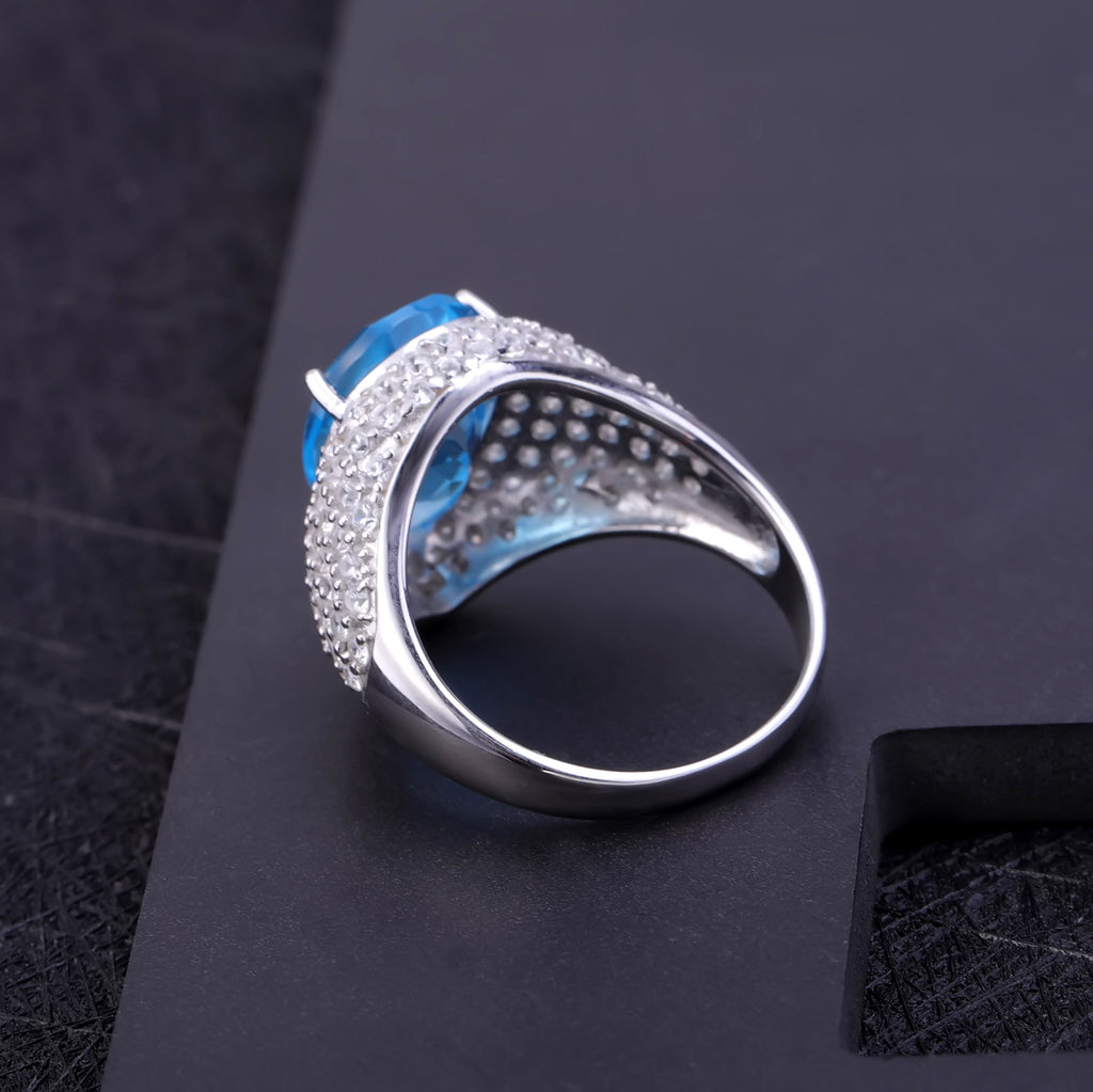 Back view of the Topaz ring showing clasp and hallmark