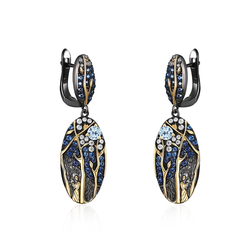 Secret Garden Designer Natural Gemstone Earrings in 925 Sterling Silver