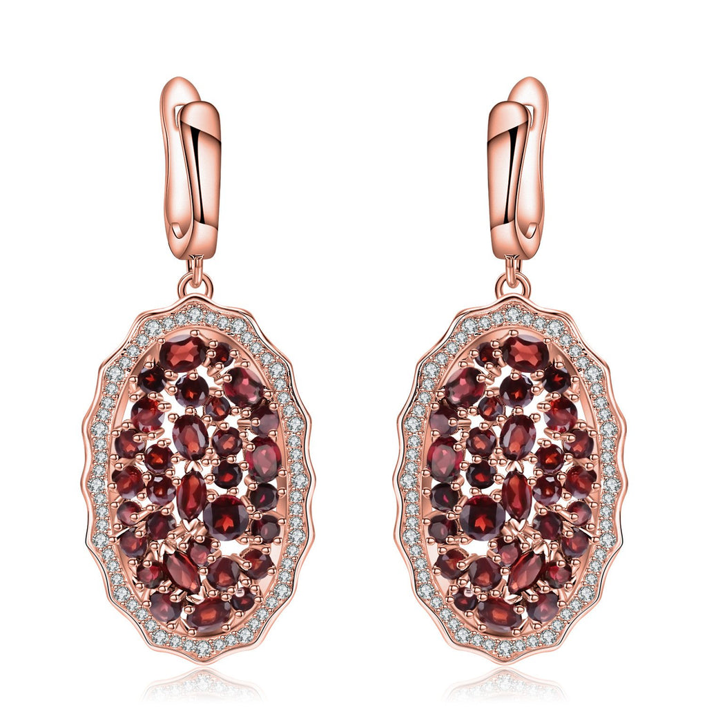 Secret Garden Elegant Luxury Pavé Natural Garnet & Natural Gemstone Earrings in 925 Sterling Silver