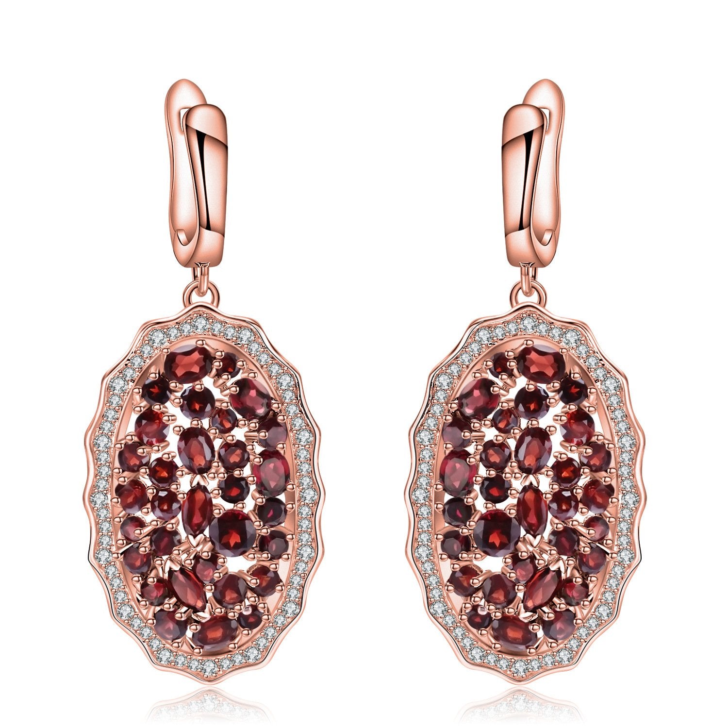 Secret Garden Elegant Luxury Pavé Natural Garnet & Natural Gemstone Earrings in 925 Sterling Silver