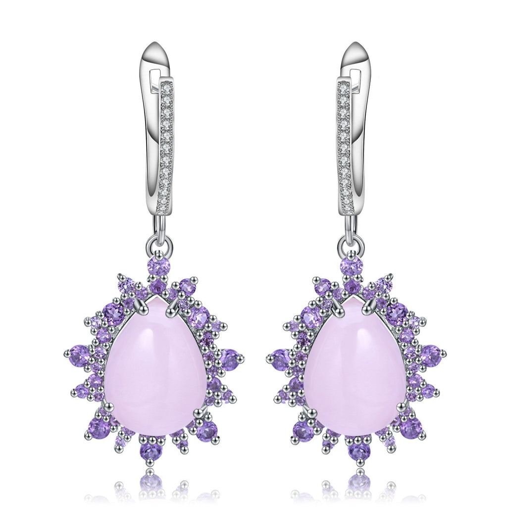 Secret Garden Elegant Luxury Pink Chalcedony & Natural Gemstone Earrings in 925 Sterling Silver