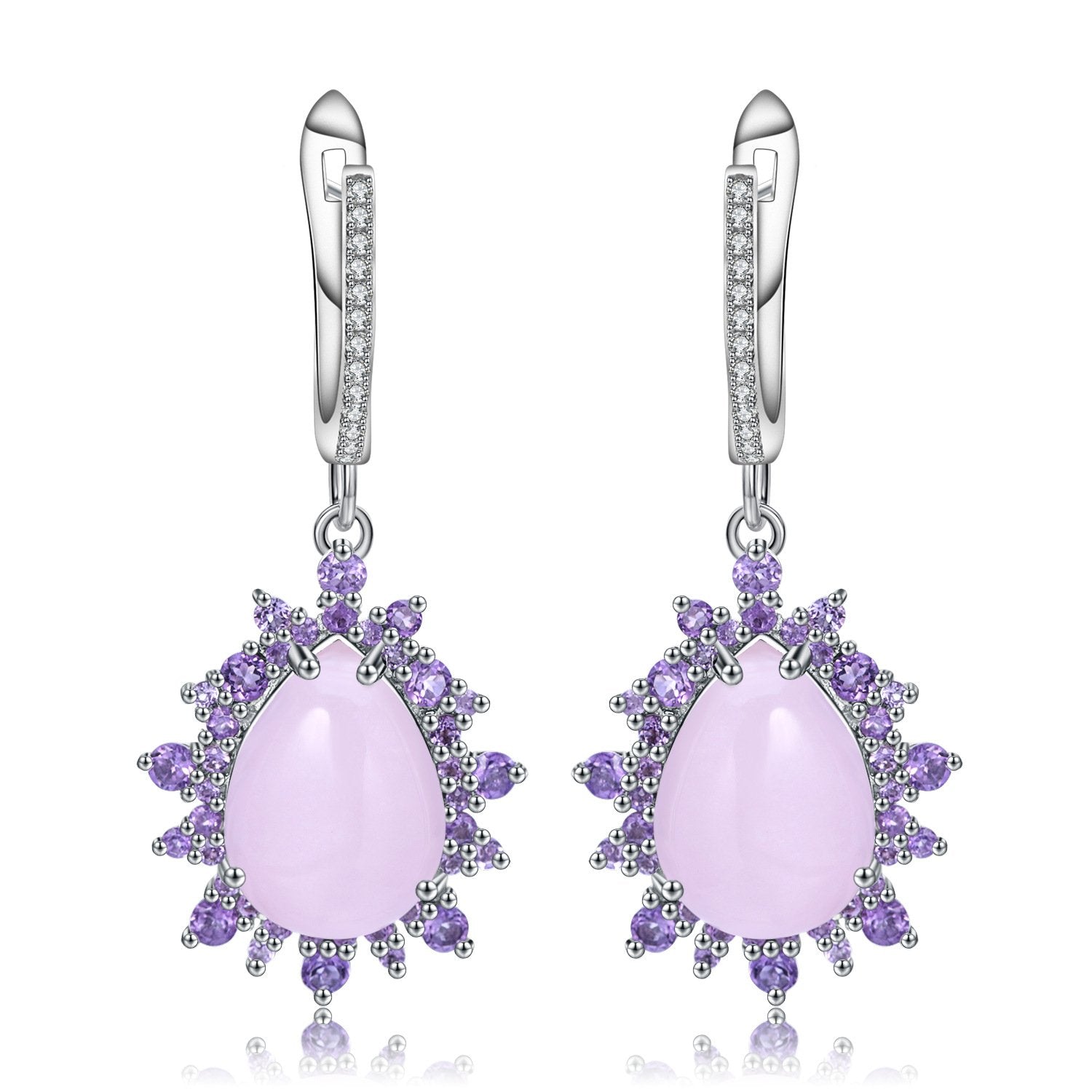 Secret Garden Elegant Luxury Pink Chalcedony & Natural Gemstone Earrings in 925 Sterling Silver