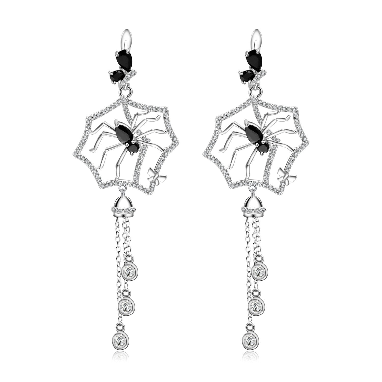 Secret Garden Designer Black Natural Gemstone Earrings in 925 Sterling Silver