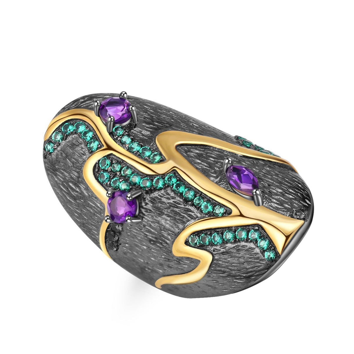 Secret Garden Designer Vintage Natural Gemstone Ring in 925 Sterling Silver