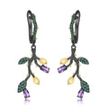 Secret Garden Designer Nature-Inspired Vintage Natural Gemstone Earrings in 925 Sterling Silver