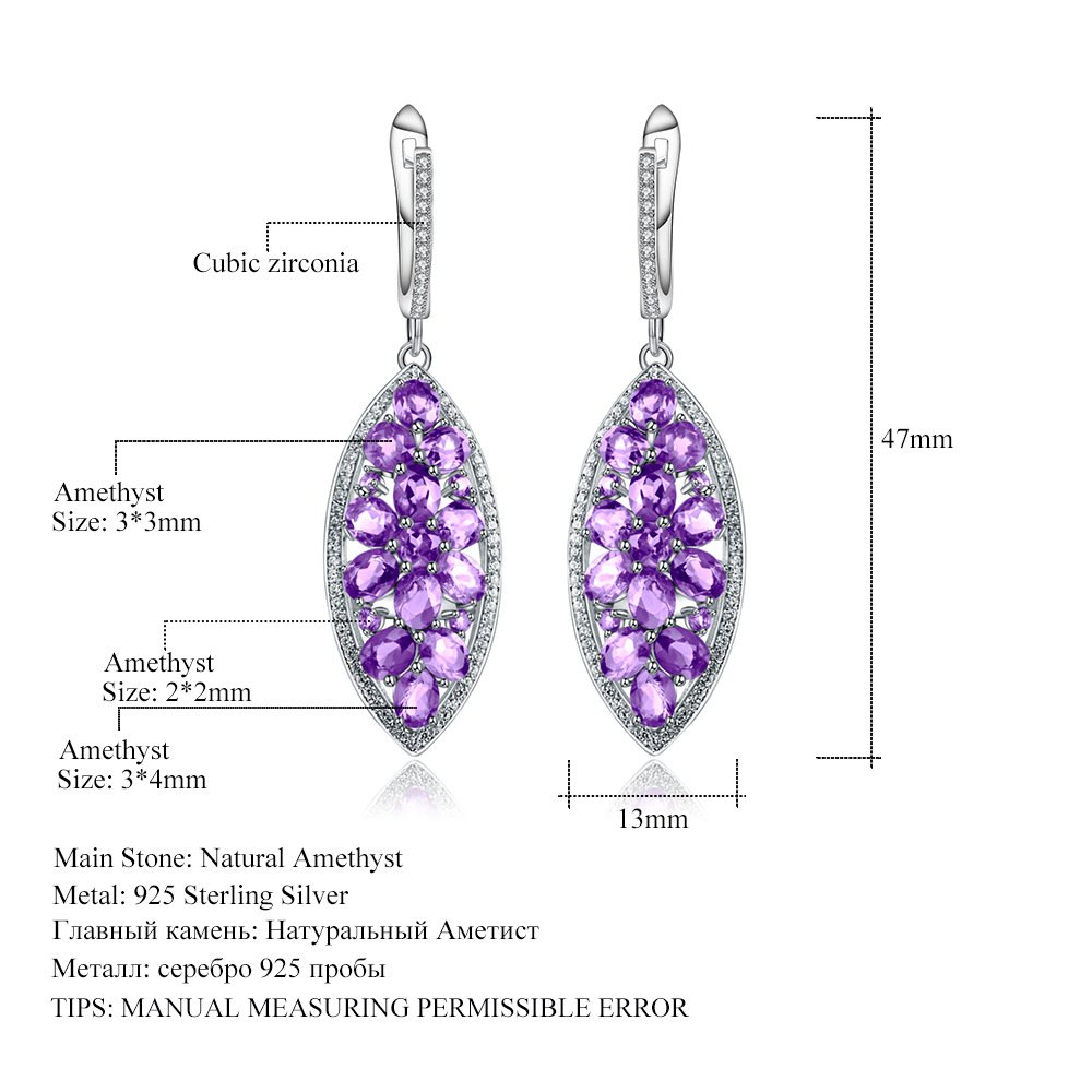 Secret Garden Elegant Luxury Pavé Natural Gemstone Amethyst Earrings in 925 Sterling Silver