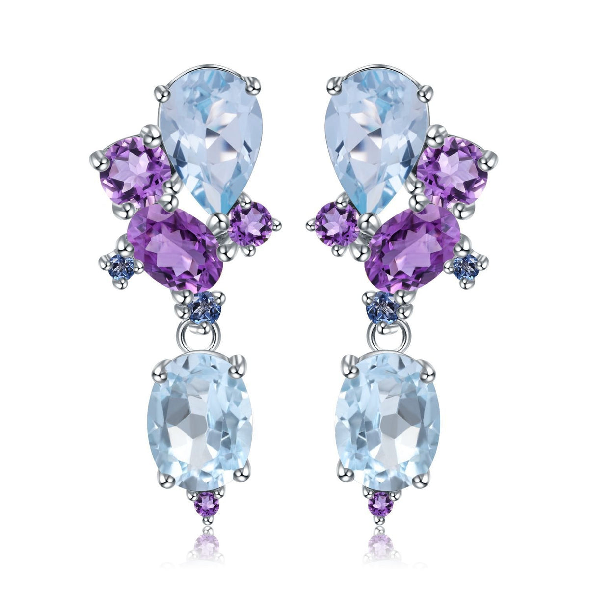 Secret Garden Designer Elegant Luxury Natural Topaz Earrings in 925 Sterling Silver