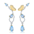 Secret Garden Designer Nature-Inspired Butterfly Floral Natural Topaz Earrings in 925 Sterling Silver