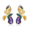 Secret Garden Designer Nature-Inspired Butterfly Floral Amethyst Earrings in 925 Sterling Silver