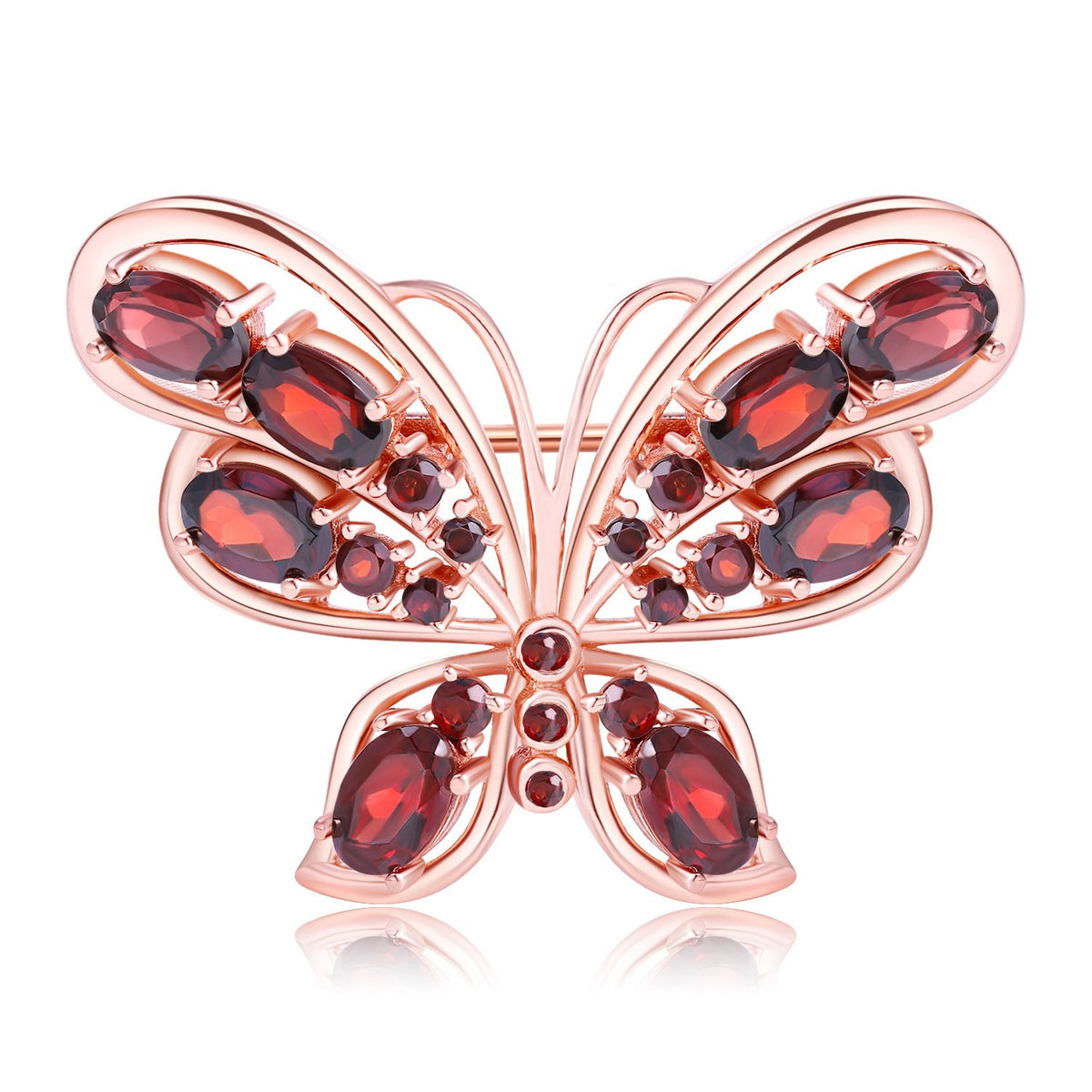 Secret Garden Designer Butterfly Natural Garnet & Natural Gemstone Brooch in 925 Sterling Silver