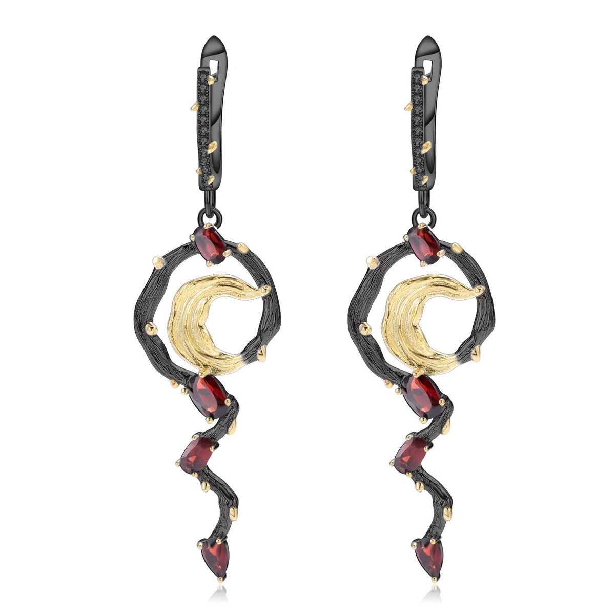 Secret Garden Designer Nature-Inspired Natural Gemstone Garnet Earrings in 925 Sterling Silver