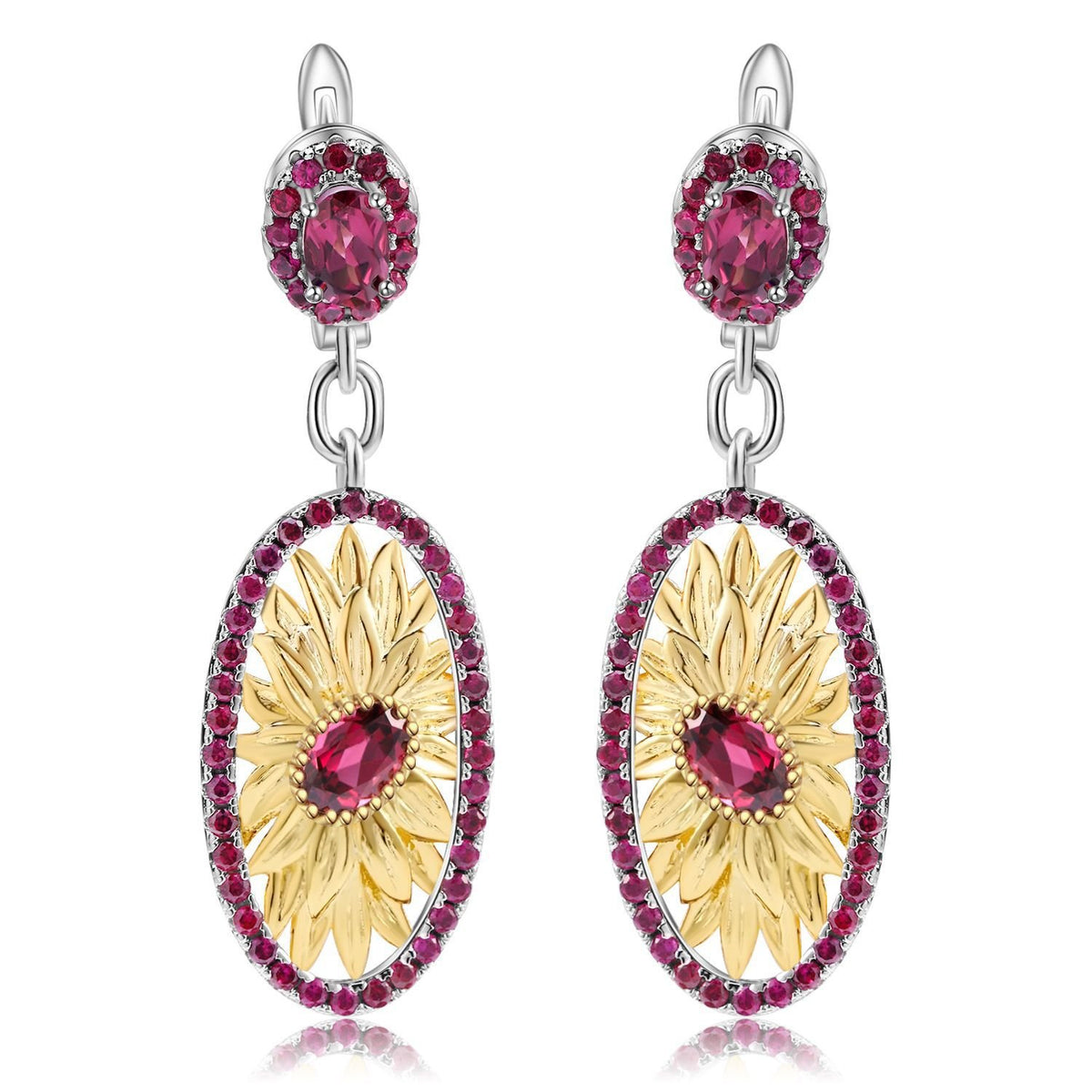 Secret Garden Designer Nature-Inspired Floral Natural Gemstone Earrings in 925 Sterling Silver