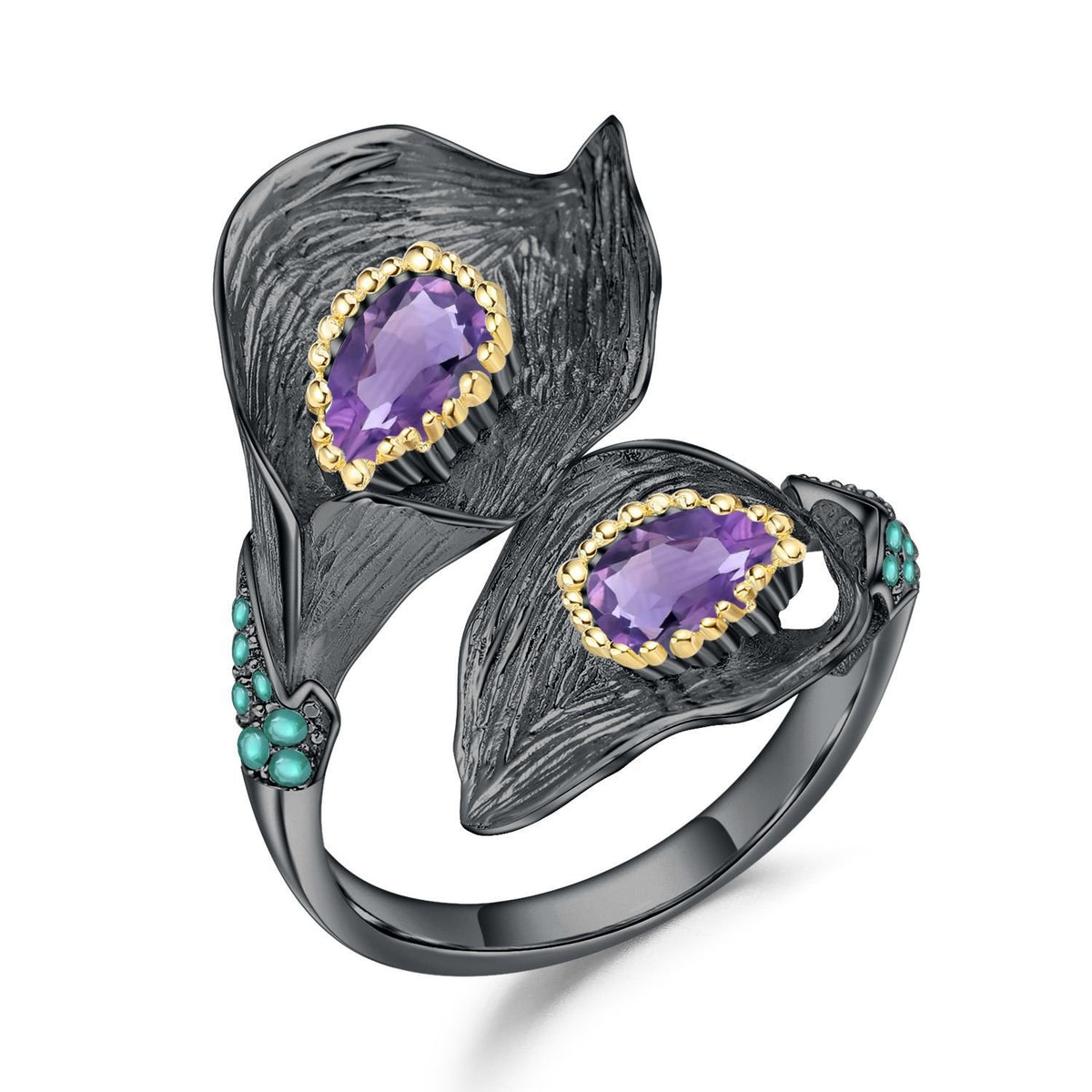 Close-up of the Natural Gemstone setting on this ring