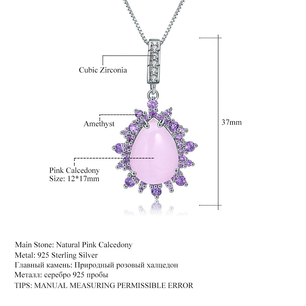Secret Garden Elegant Luxury Pink Chalcedony & Natural Gemstone Necklace in 925 Sterling Silver