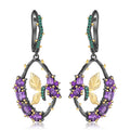 Secret Garden Designer Nature-Inspired Butterfly Floral Natural Gemstone Earrings in 925 Sterling Silver