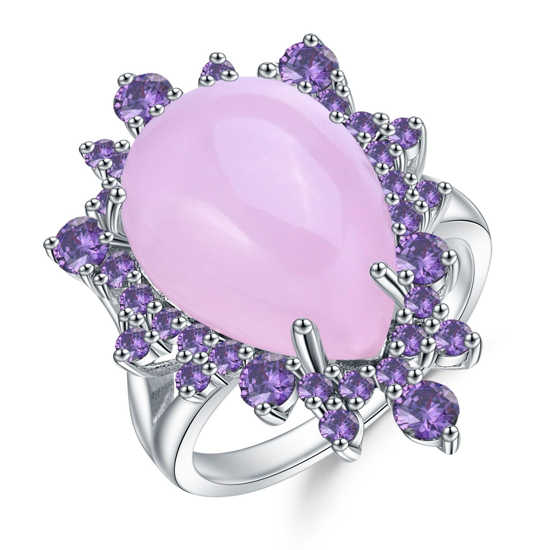 Secret Garden Elegant Luxury Pink Chalcedony & Natural Gemstone Ring in 925 Sterling Silver