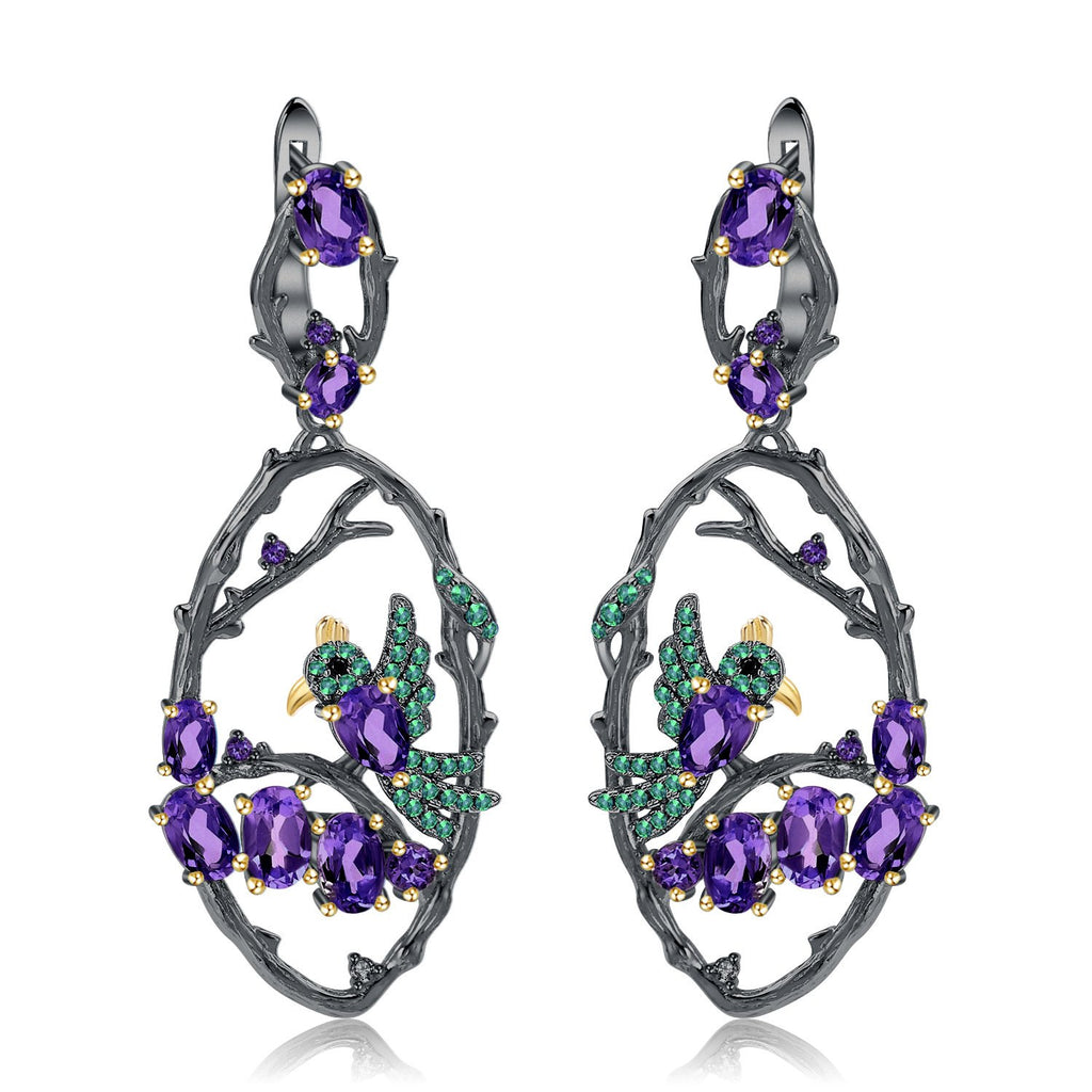 Secret Garden Designer Floral Natural Gemstone Earrings in 925 Sterling Silver