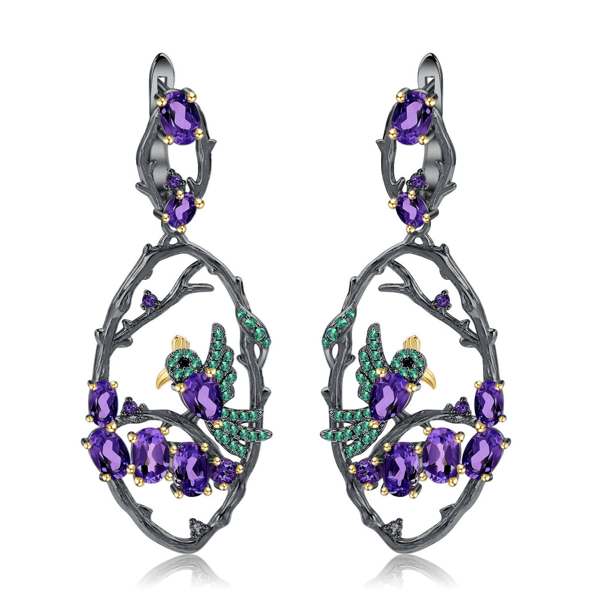 Secret Garden Designer Floral Natural Gemstone Earrings in 925 Sterling Silver