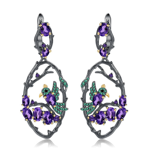 Secret Garden Designer Floral Natural Gemstone Earrings in 925 Sterling Silver