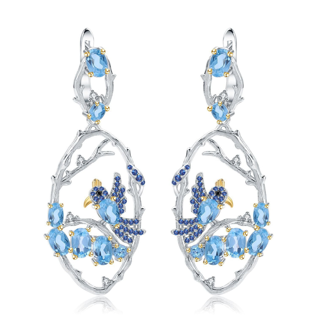 Secret Garden Designer Floral Natural Gemstone Earrings in 925 Sterling Silver