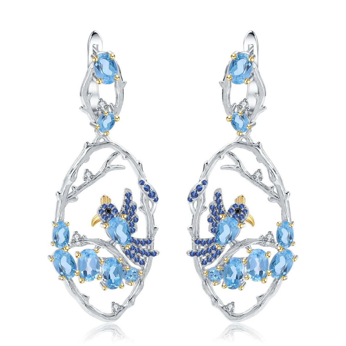 Secret Garden Designer Floral Natural Gemstone Earrings in 925 Sterling Silver