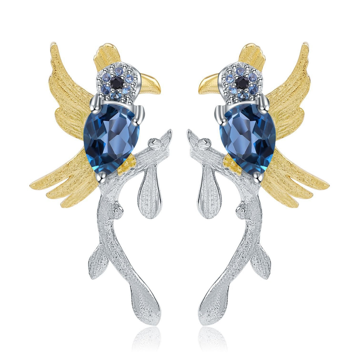 Secret Garden Nature-Inspired London Blue Topaz Earrings in 925 Sterling Silver