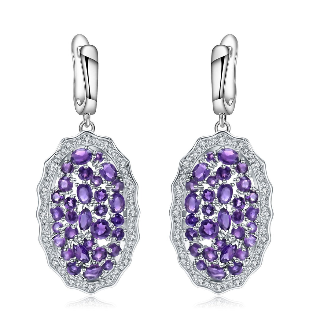 Secret Garden Elegant Luxury Pavé Natural Gemstone Amethyst Earrings in 925 Sterling Silver