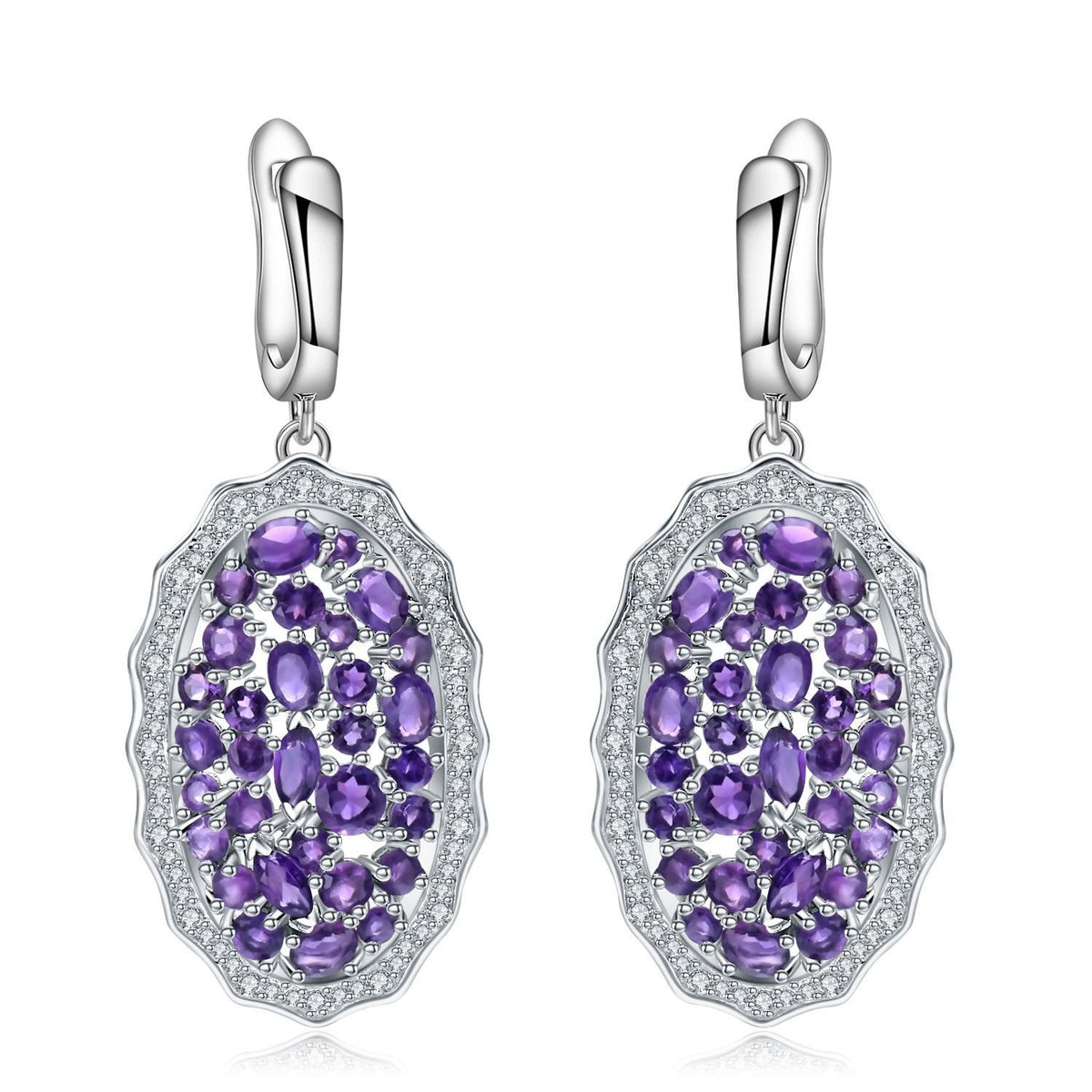 Secret Garden Elegant Luxury Pavé Natural Gemstone Amethyst Earrings in 925 Sterling Silver