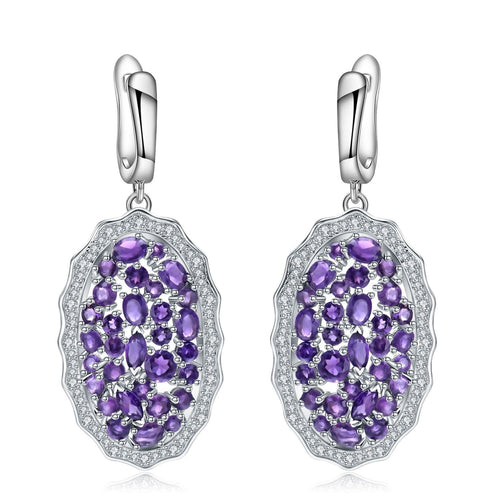 Secret Garden Elegant Luxury Pavé Natural Gemstone Amethyst Earrings in 925 Sterling Silver
