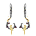 Secret Garden Designer Nature-Inspired Bird Floral Gemstone Earrings in 925 Sterling Silver