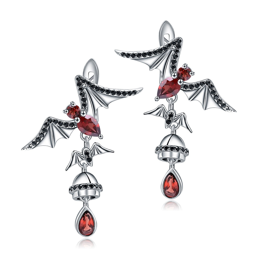 Secret Garden Designer Natural Garnet & Black Earrings in 925 Sterling Silver
