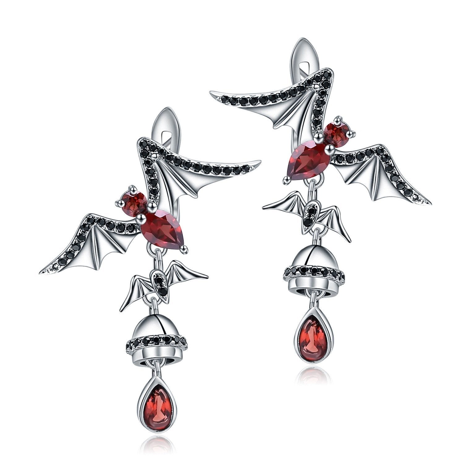 Secret Garden Designer Natural Garnet & Black Earrings in 925 Sterling Silver