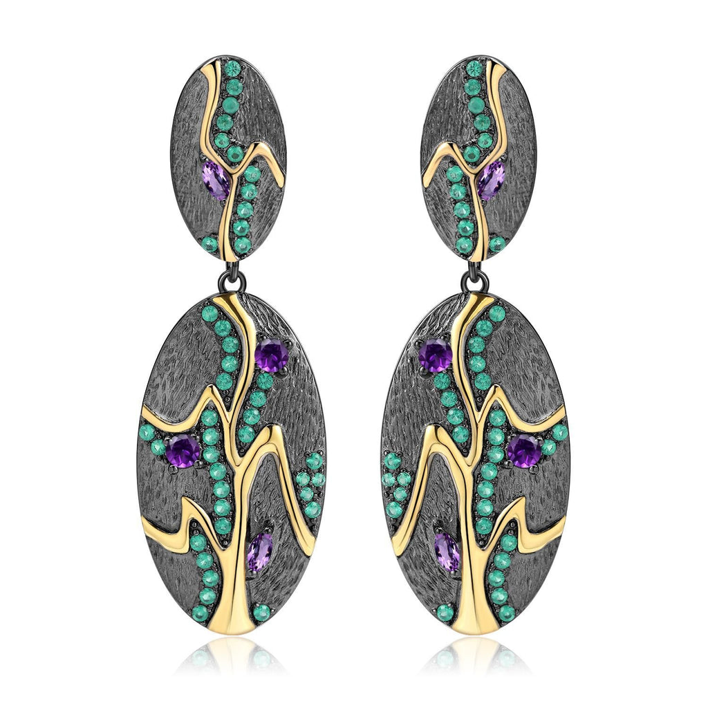 Secret Garden Designer Amethyst Earrings in 925 Sterling Silver