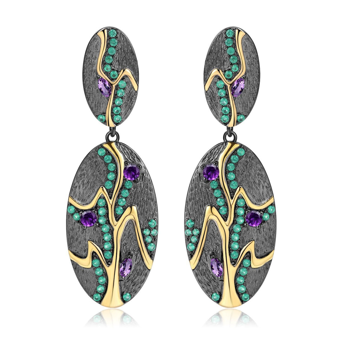 Secret Garden Designer Amethyst Earrings in 925 Sterling Silver