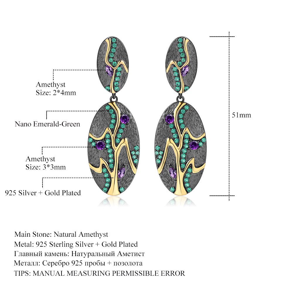 Back view of the Amethyst earrings showing clasp and hallmark
