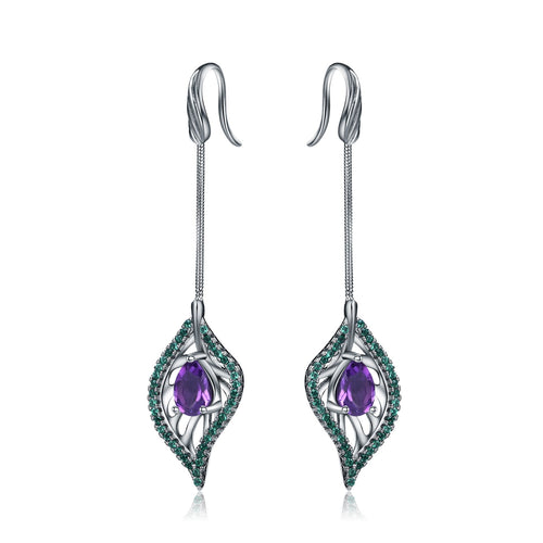 Secret Garden Designer Amethyst Earrings in 925 Sterling Silver