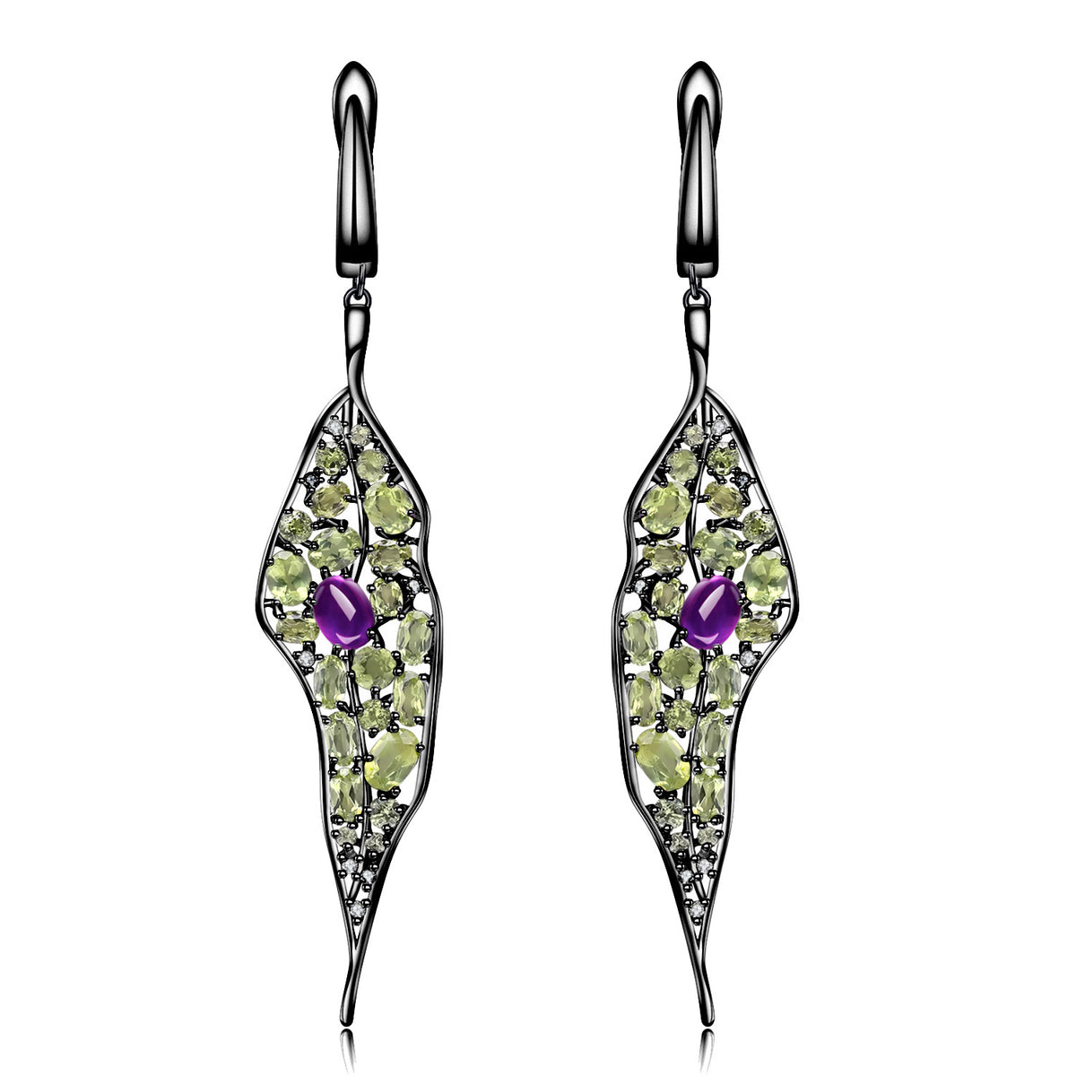 Secret Garden Designer Nature-Inspired Leaf Floral Natural Gemstone Earrings in 925 Sterling Silver