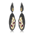 Secret Garden Designer Elegant Rose Branch Floral Natural Rhodolite Earrings in 925 Sterling Silver