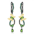 Secret Garden Designer Nature-Inspired Butterfly Floral Diopside Earrings in 925 Sterling Silver