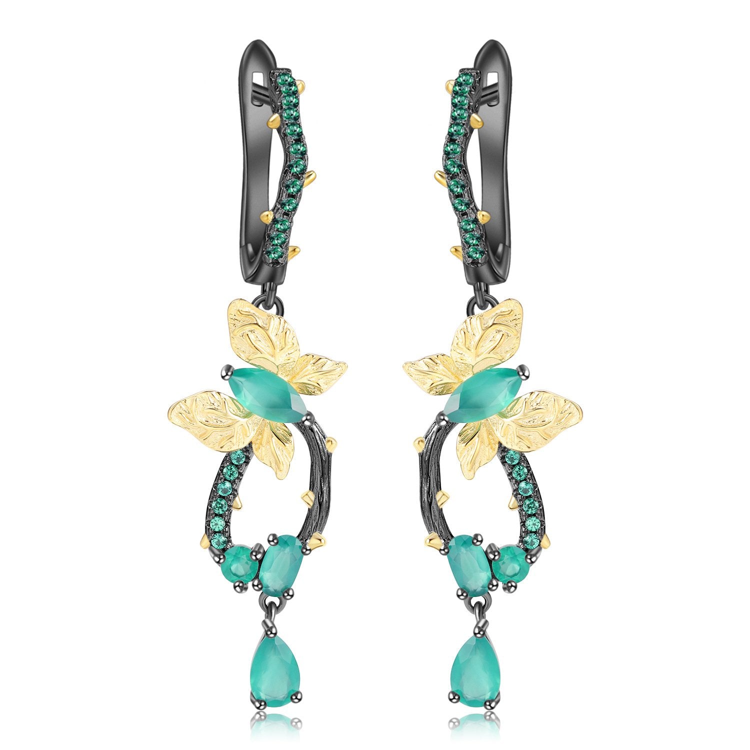 Close-up of the Diopside setting on these earrings