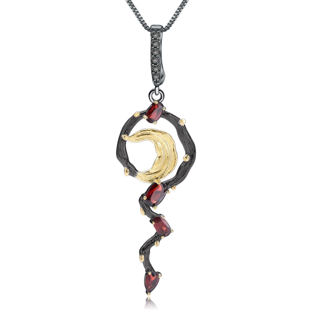 Secret Garden Designer Nature-Inspired Elegant Floral Natural Gemstone Necklace in 925 Sterling Silver