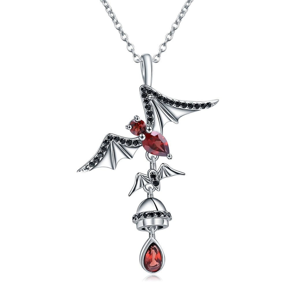 Secret Garden Designer Natural Garnet & Black Necklace in 925 Sterling Silver