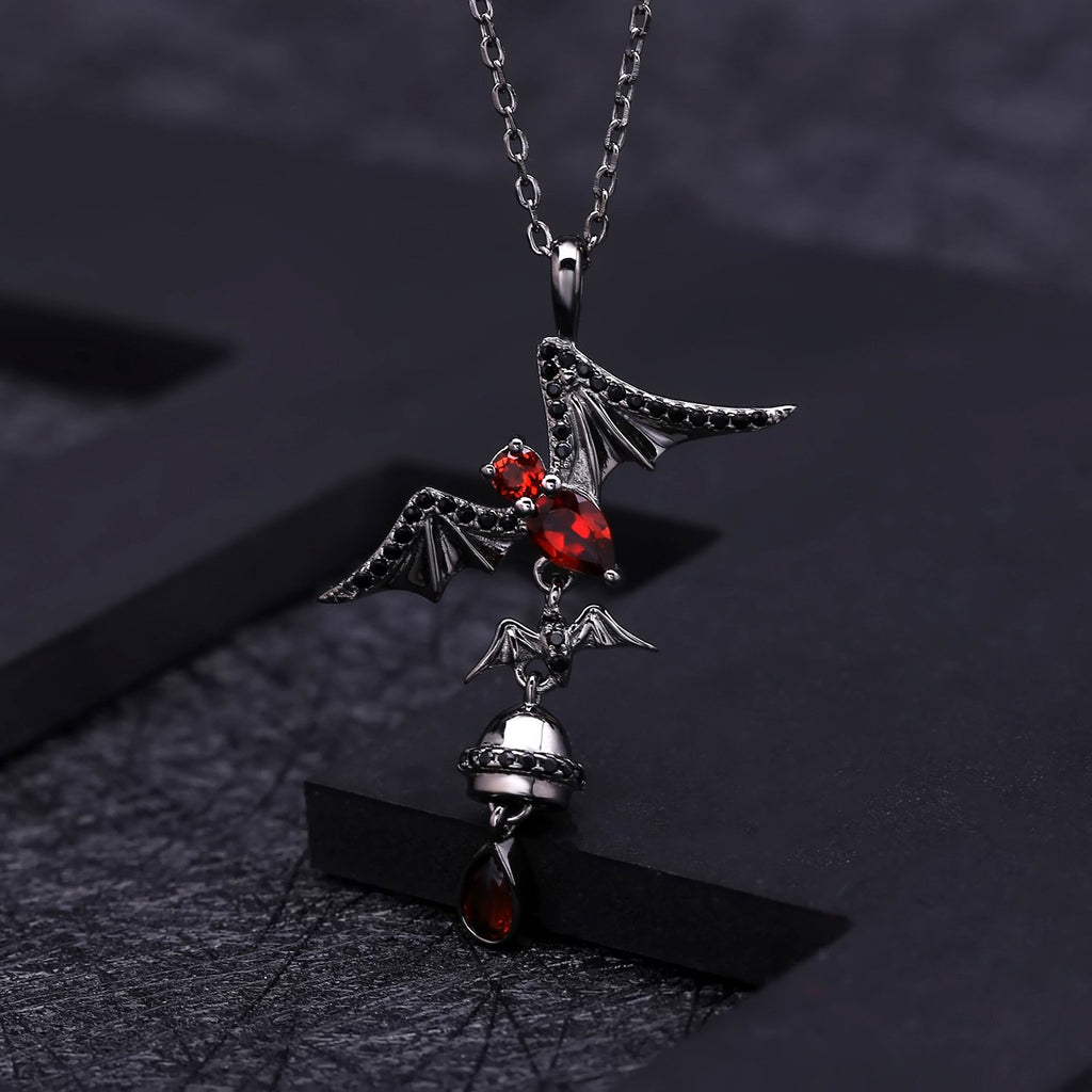 Back view of the Garnet necklace showing clasp and hallmark