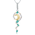 Secret Garden Designer Nature-Inspired Elegant Floral Green Agate Necklace in 925 Sterling Silver