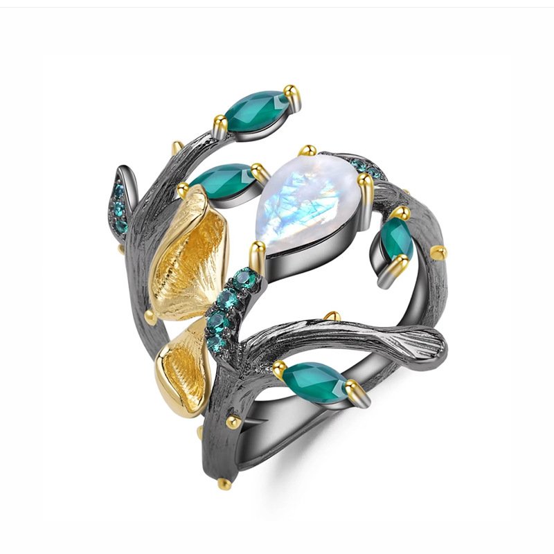 Back view of the Amethyst ring showing clasp and hallmark
