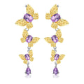 Secret Garden Designer Nature-Inspired Elegant Butterfly Natural Amethyst Earrings in 925 Sterling Silver