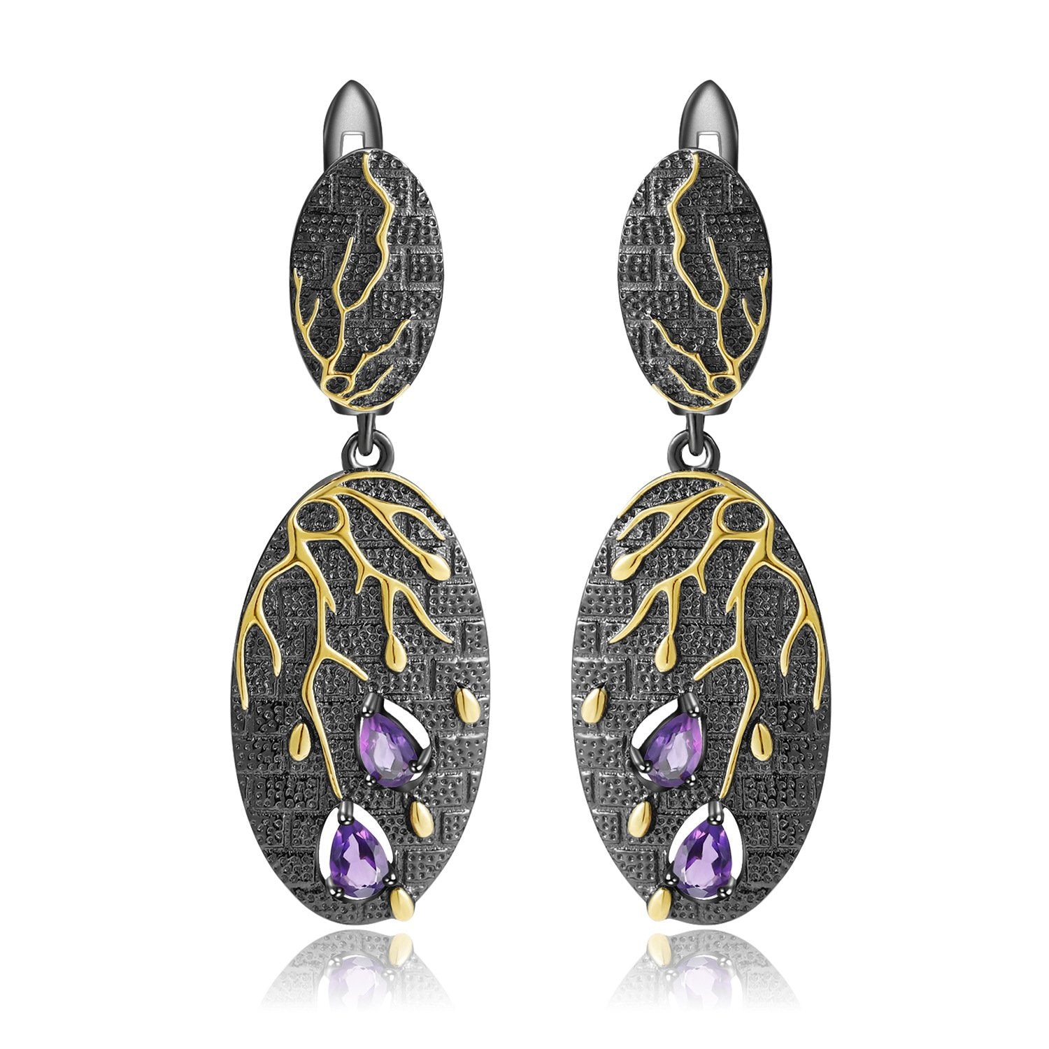 Secret Garden Designer Elegant Amethyst Earrings in 925 Sterling Silver