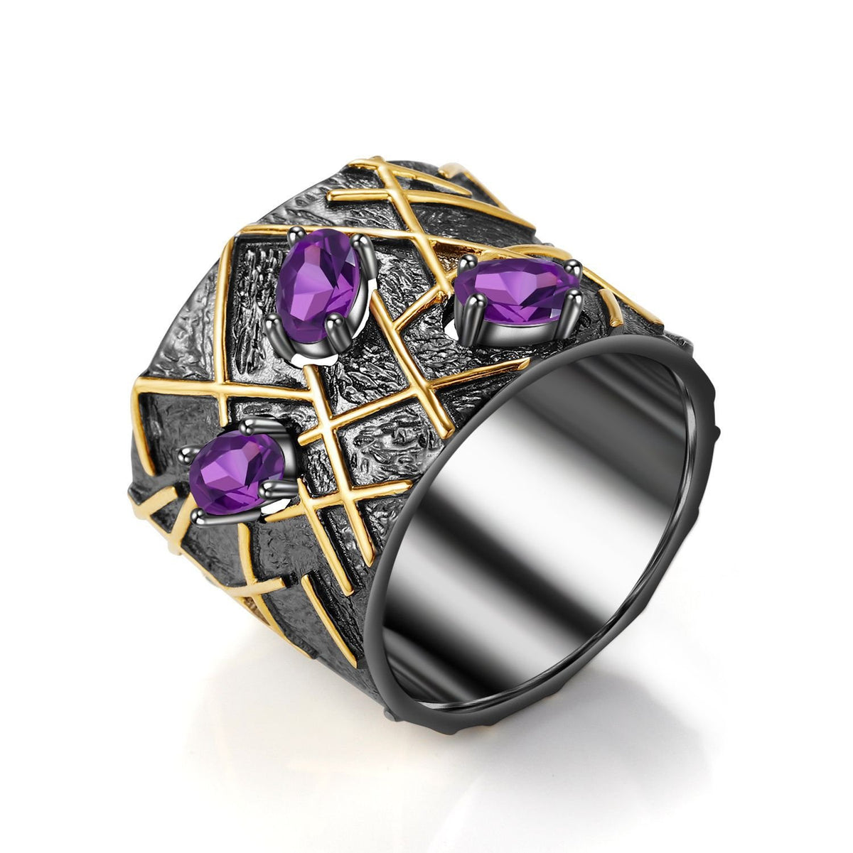 Secret Garden Designer Elegant Vintage Amethyst Ring in 925 Sterling Silver